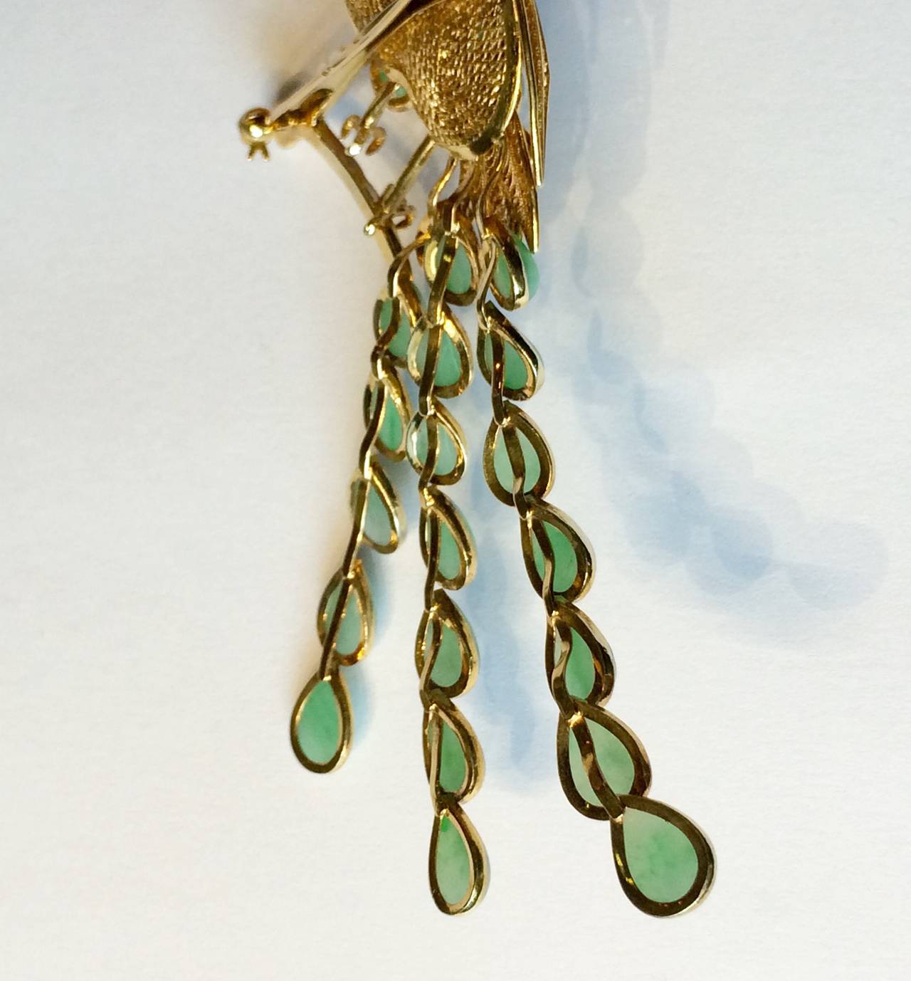 Women's Jadite Sapphire Gold Peacock Brooch