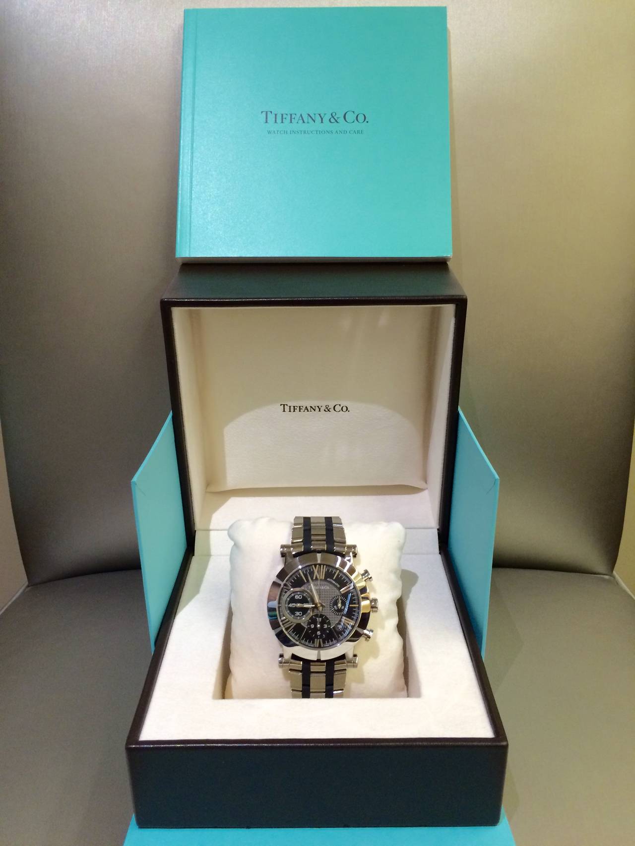 Tiffany & Co. Stainless Steel Rubber Atlas Chronograph Automatic Wristwatch In New Condition In Ottawa, Ontario