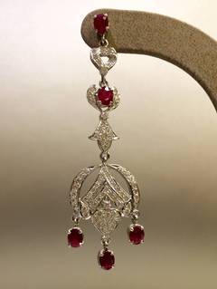 Vintage Chandelier Diamond and Ruby Earrings 18KT