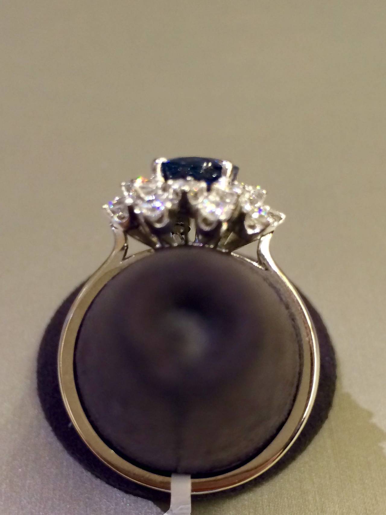 Women's Blue Sapphire Diamond Platinum Cluster Ring