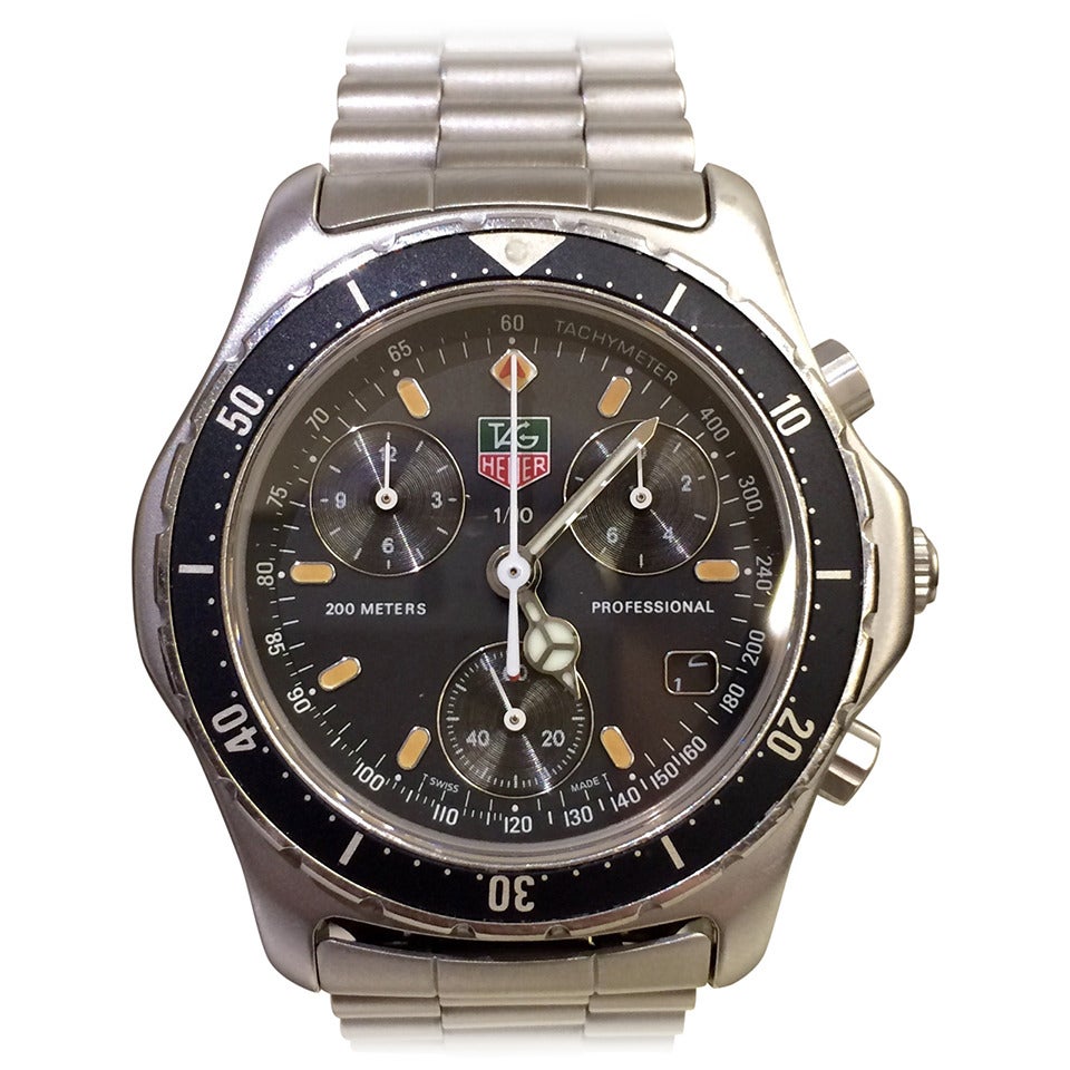 TAG Heuer Stainless Steel Black Dial Professional quartz Wristwatch