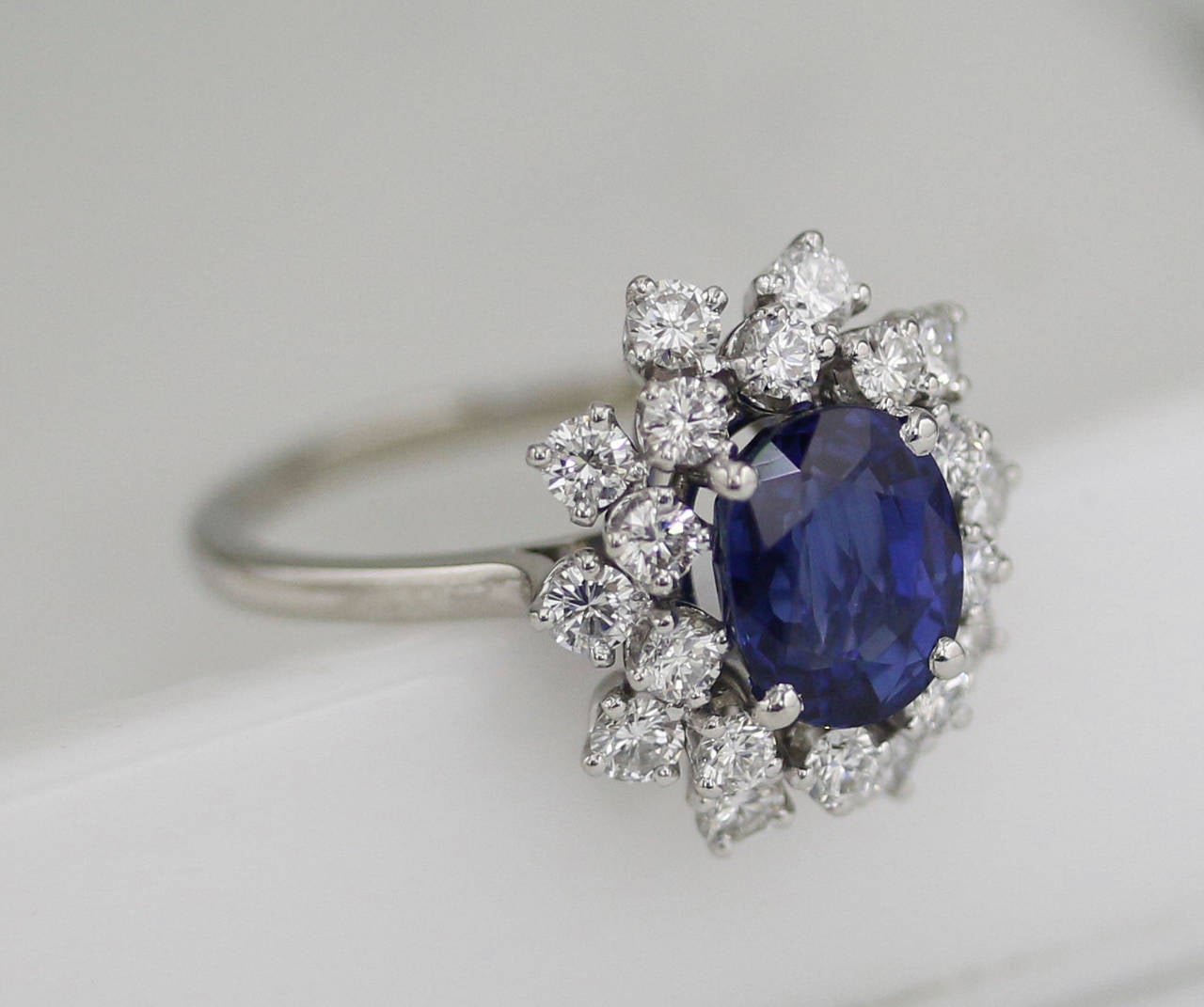 Blue Sapphire Diamond Platinum Cluster Ring 1