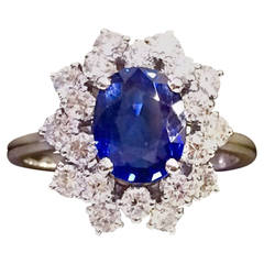 Blue Sapphire Diamond Platinum Cluster Ring
