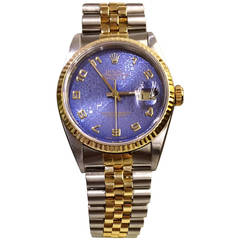 Rolex Yellow Gold Stainless Steel Datejust Blue Dial Wristwatch Ref 16233