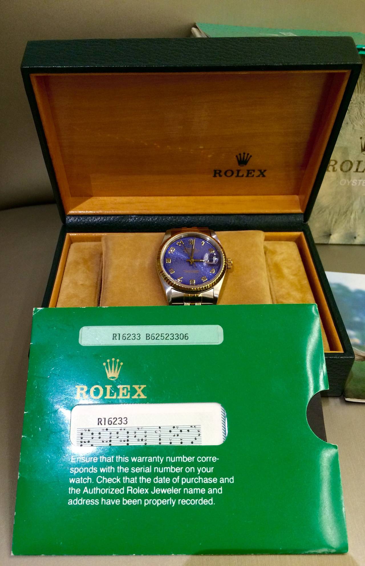 Rolex Yellow Gold Stainless Steel Datejust Blue Dial Wristwatch Ref 16233 4