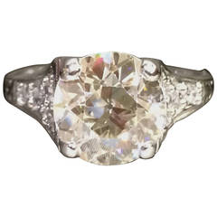 3.03 Carat European Cut Diamond Platinum Engagement Ring