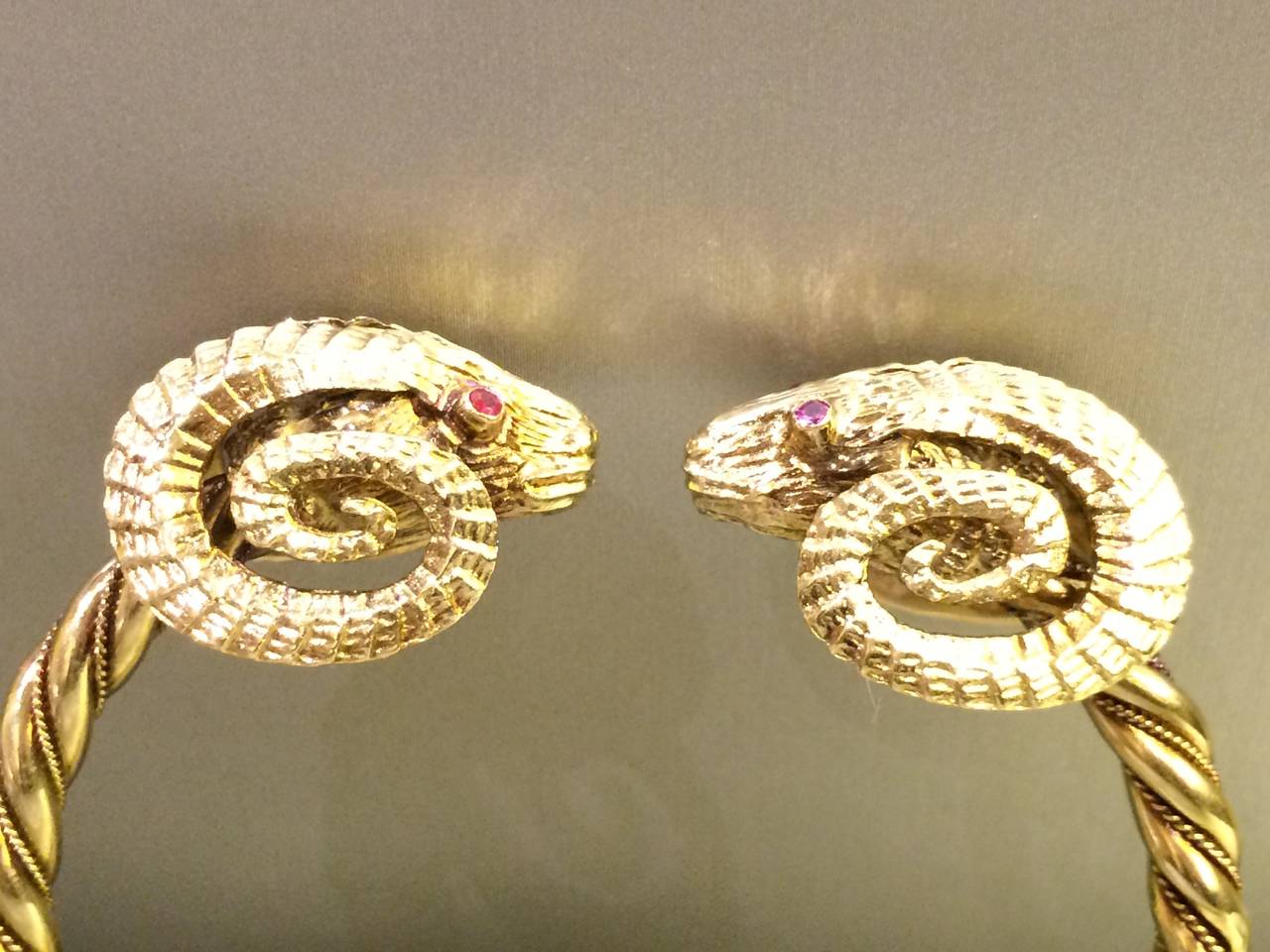 Ram's Heads Ruby Sapphire Gold Bangle