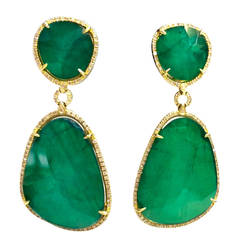 Emerald Doublet Slice Diamond Drop Earrings