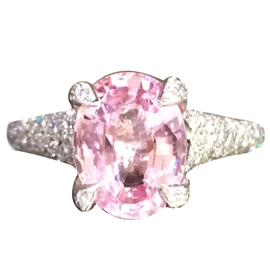 Pink Sapphire Diamond Platinum Cocktail Ring For Sale