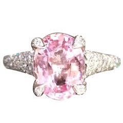 Pink Sapphire Diamond Platinum Cocktail Ring 2