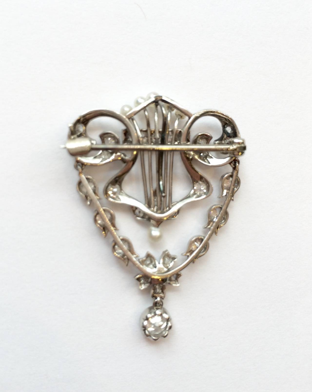 Seed Pearl Diamond Platinum Pendant Brooch In Excellent Condition In Ottawa, Ontario