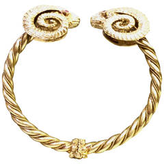 Vintage Ram's Heads Ruby Sapphire Gold Bangle