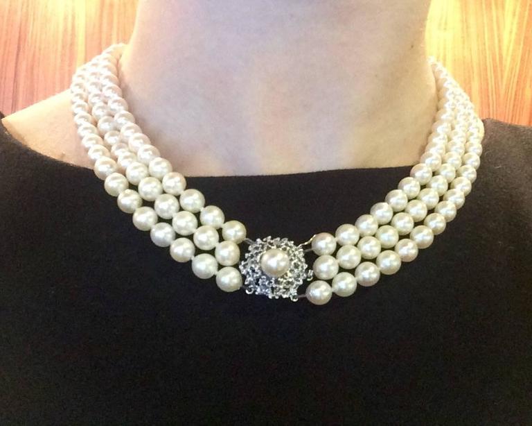 Triple Strand Pearl Necklace with gold clasp at 1stDibs three strand