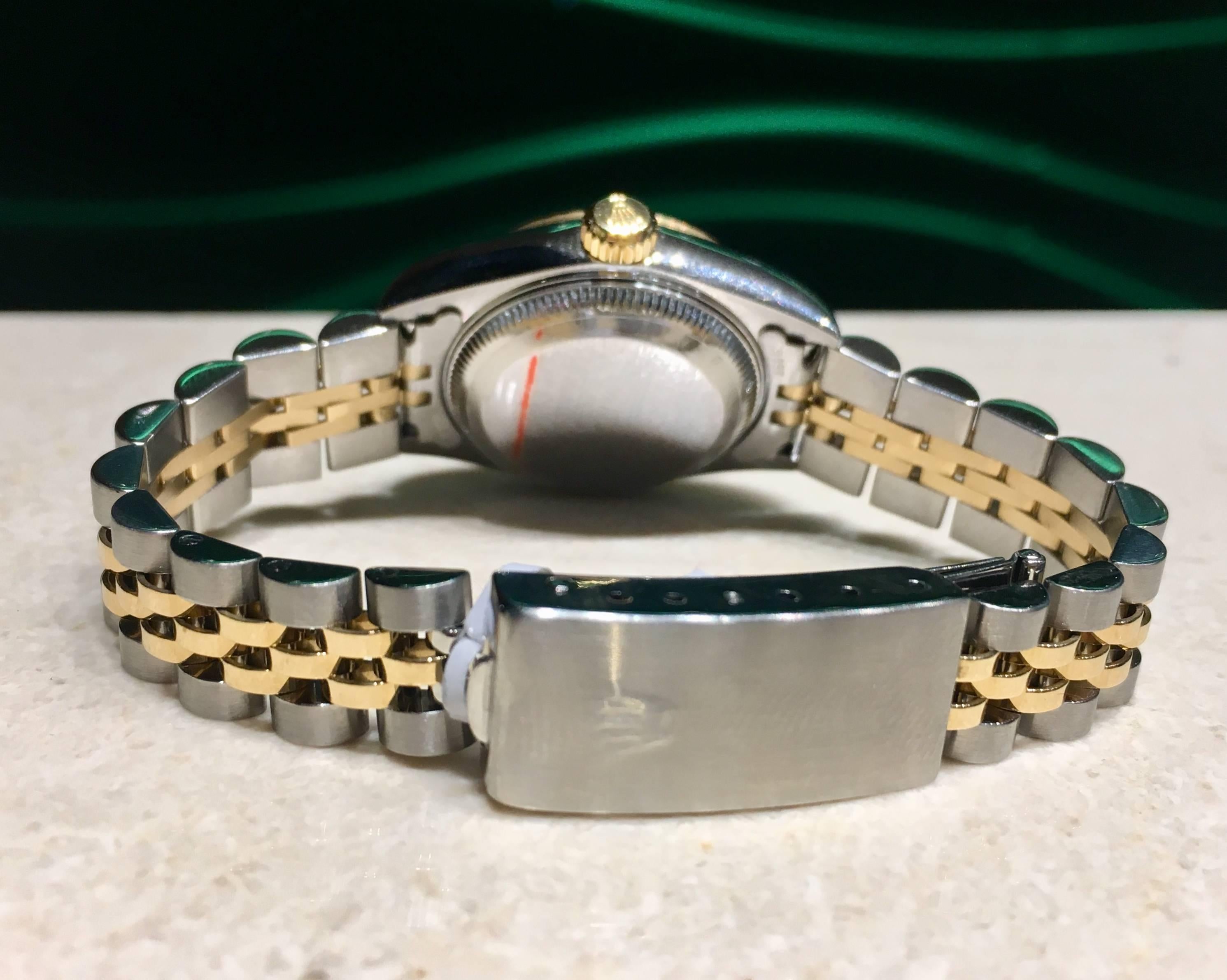 Rolex yellow gold stainless steel Jubilee Diamond Dial wristwatch, circa 2001 In Excellent Condition For Sale In Ottawa, Ontario