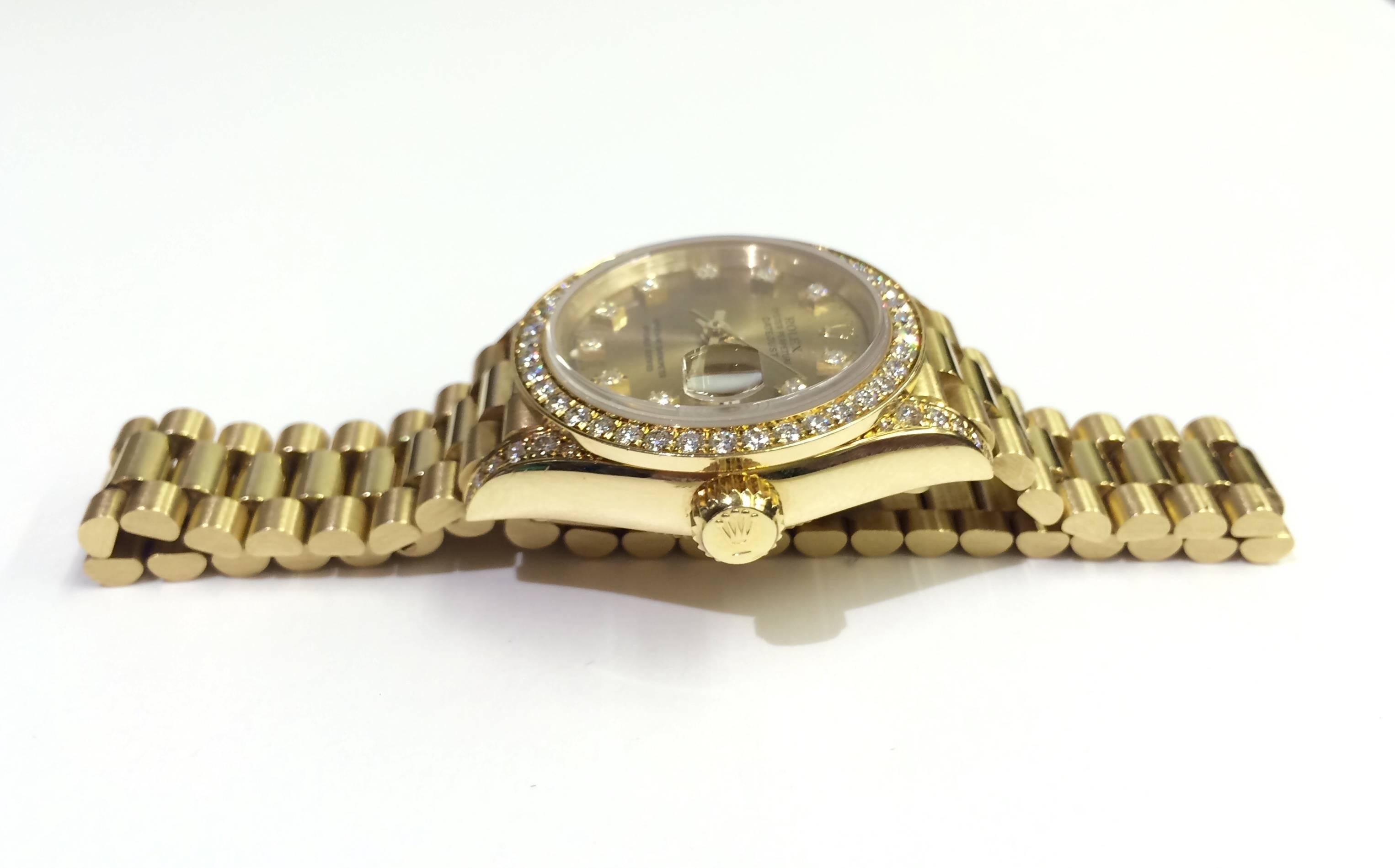 Rolex Lady's Yellow Gold President Oyster Datejust Diamond Wristwatch Ref 69158 4