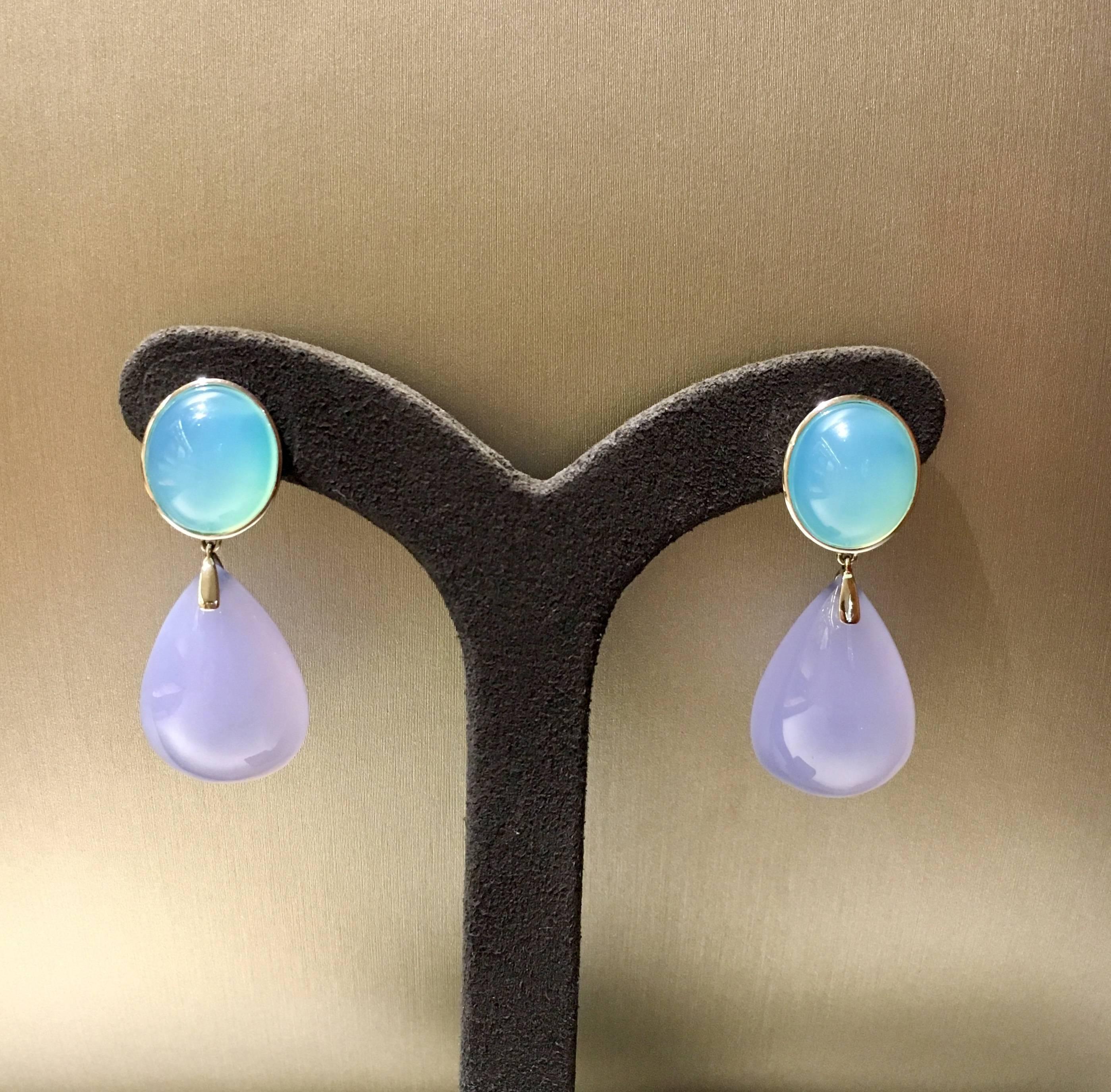 Chalcedony Drop Earrings 18 Karat White Gold In Excellent Condition For Sale In Ottawa, Ontario