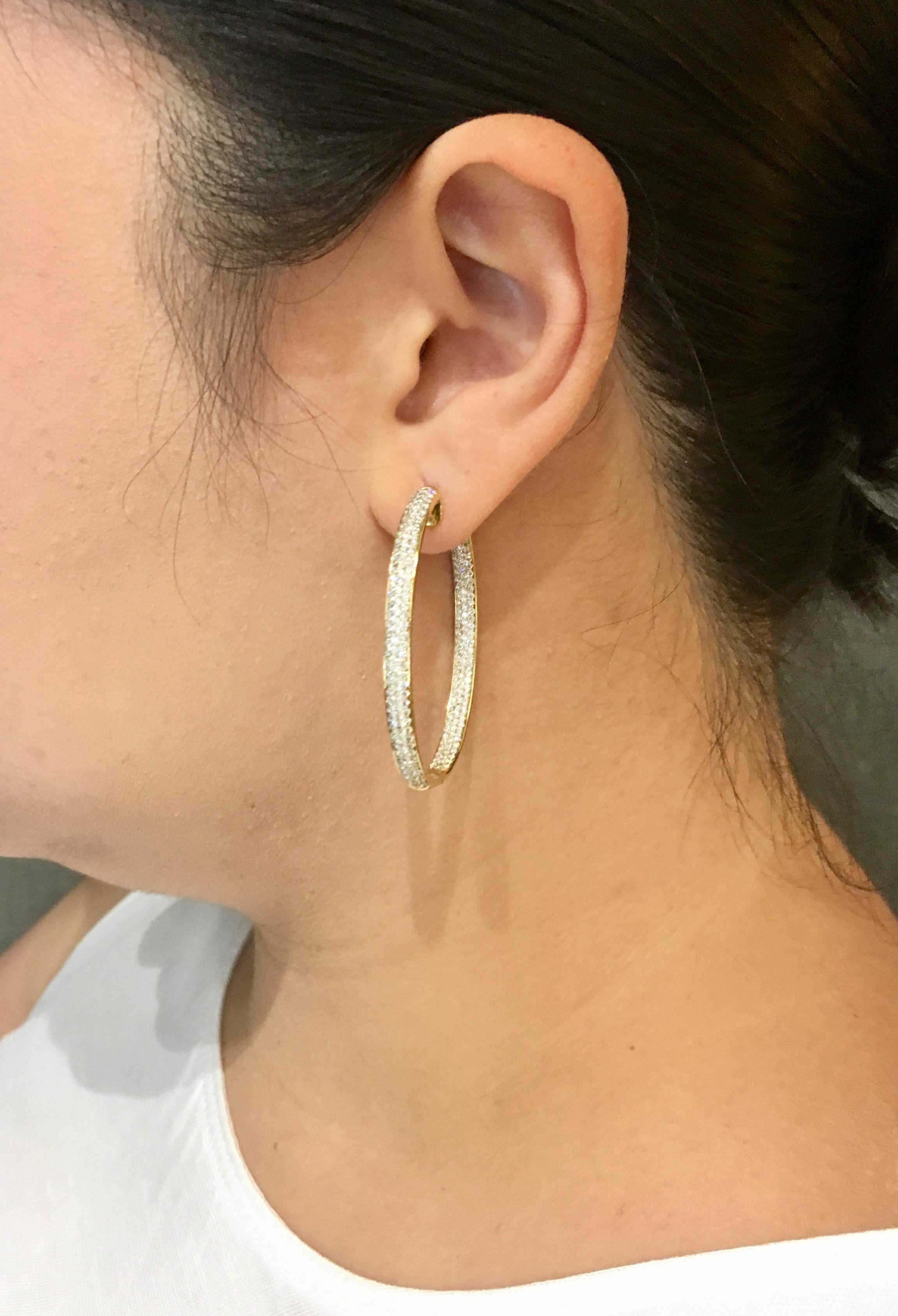 Pave All-Around Diamond Hoop Earrings For Sale 1