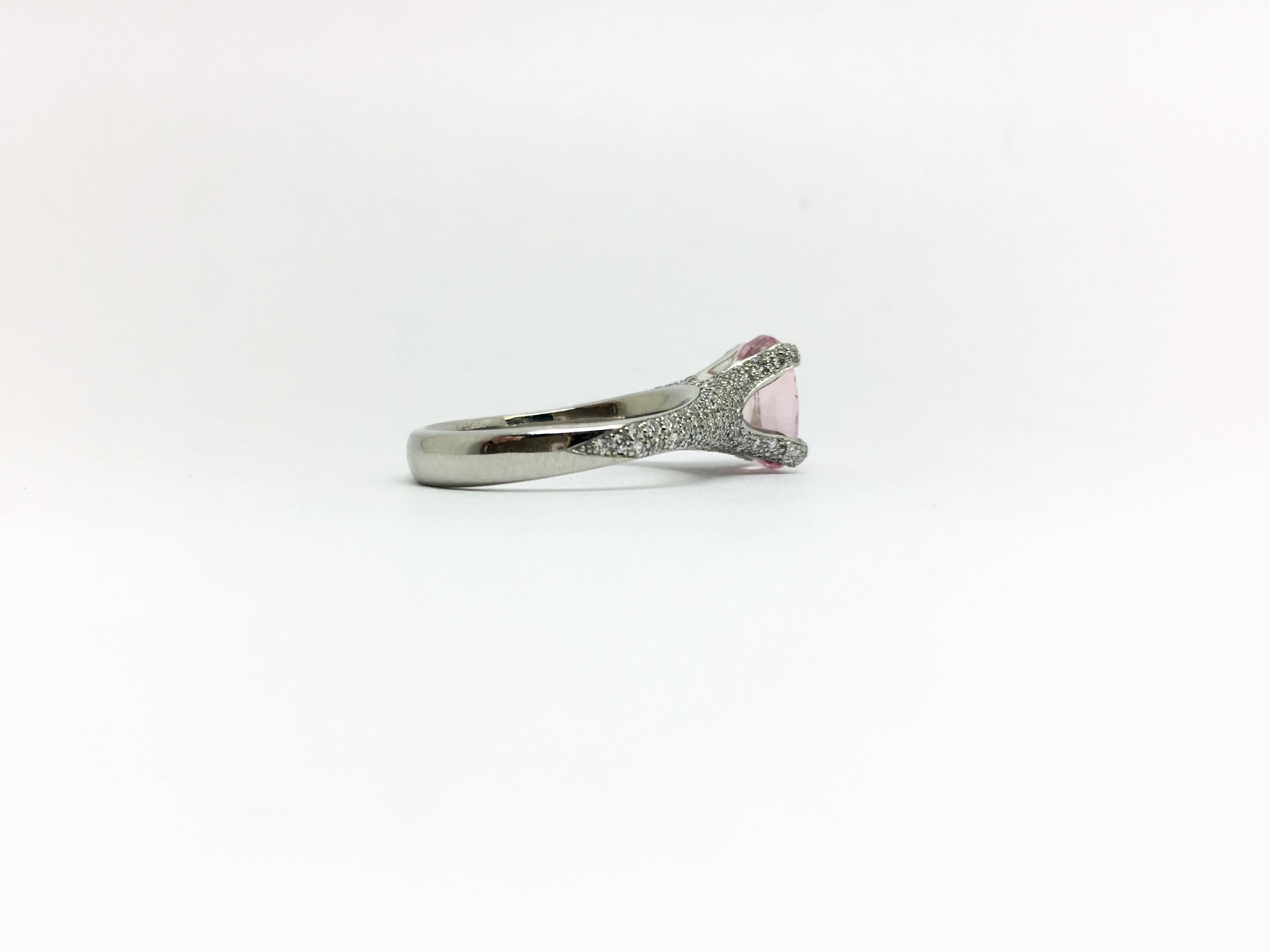 Women's Pink Sapphire Diamond Platinum Cocktail Ring For Sale