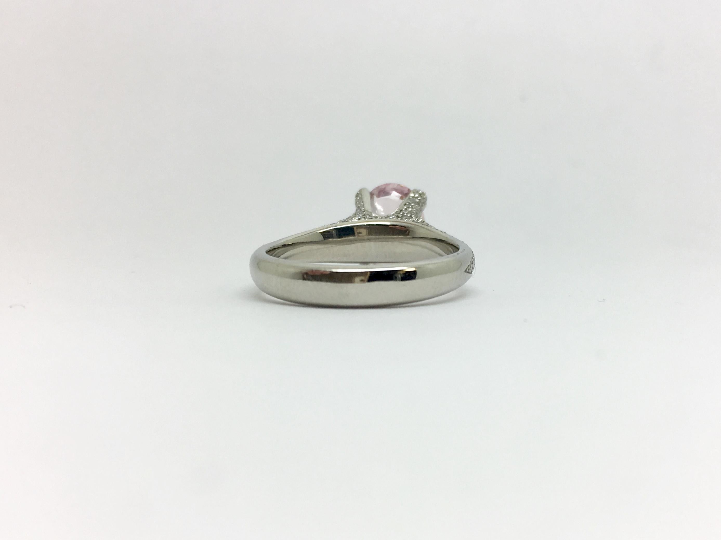 Pink Sapphire Diamond Platinum Cocktail Ring For Sale 1