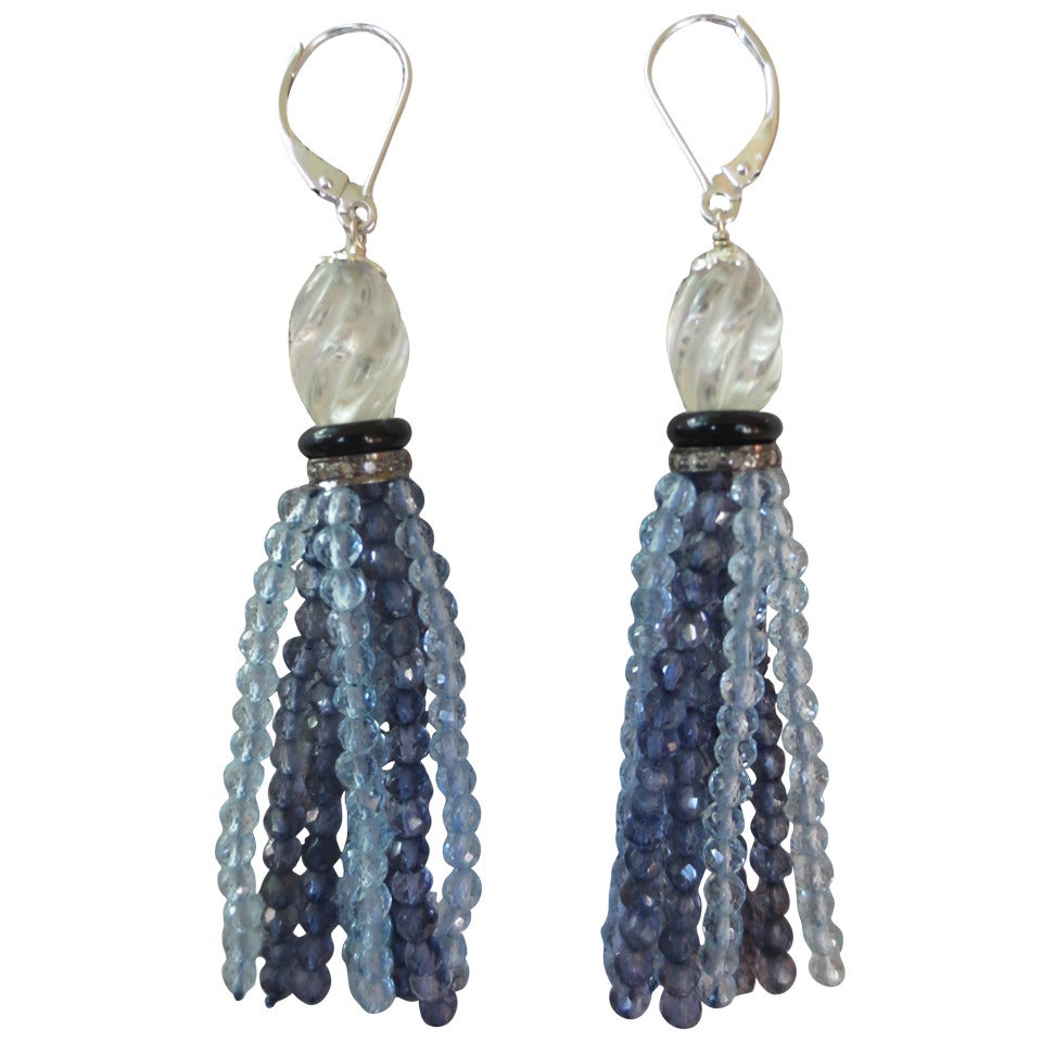 Iolite Aquamarine Tassel Earrings