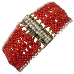 Marina J Woven Coral Natural Pearl Bracelet with Gold Clasp 5