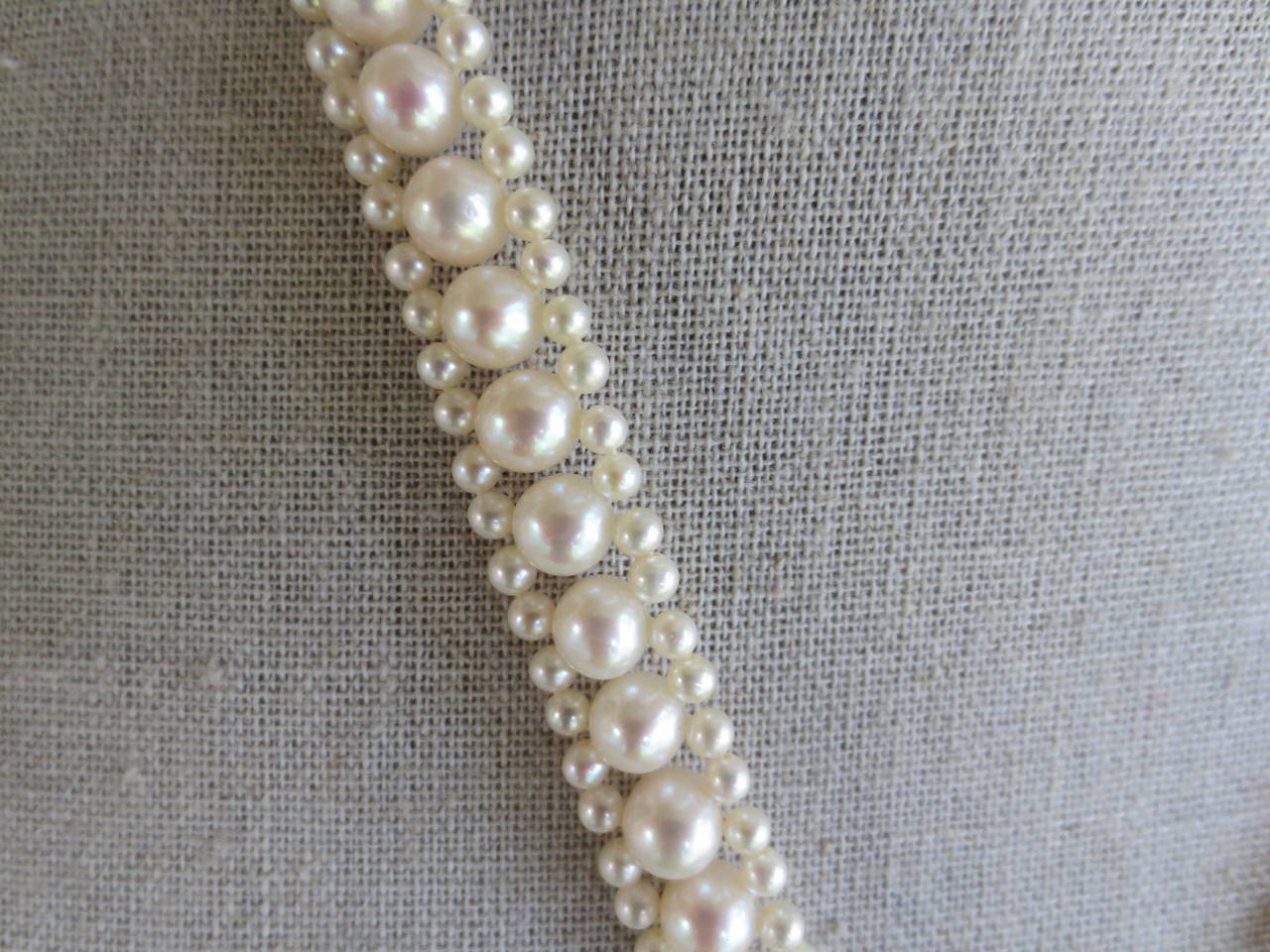 White Pearl Sautoir Necklace with Rhodium Plated Silver Beads and Pearl Tassels  1