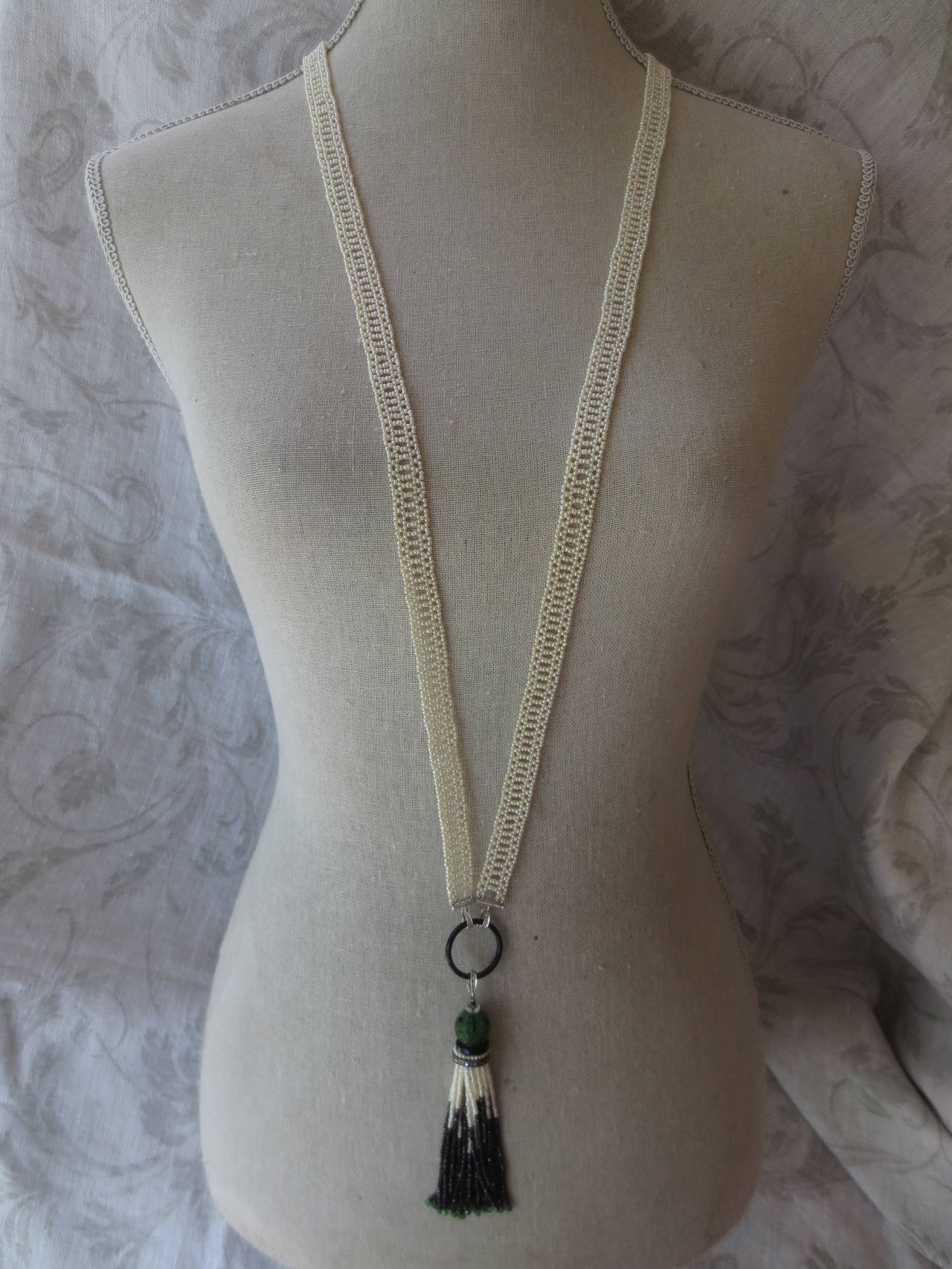 Marina J. Woven Long Seed Pearl Sautoir Necklace with 14K Gold and Onyx Tassel 4