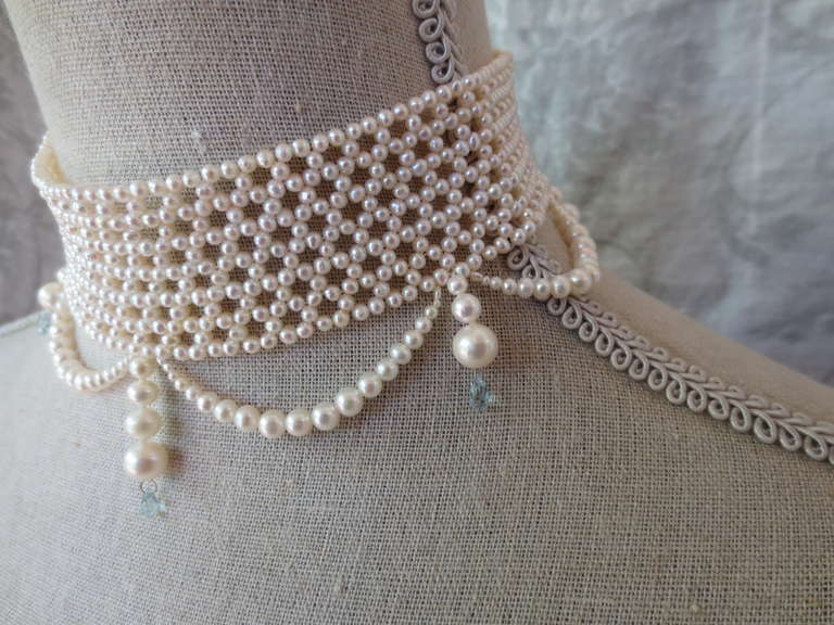 Pearl Draped Choker with Aquamarine Accents 2