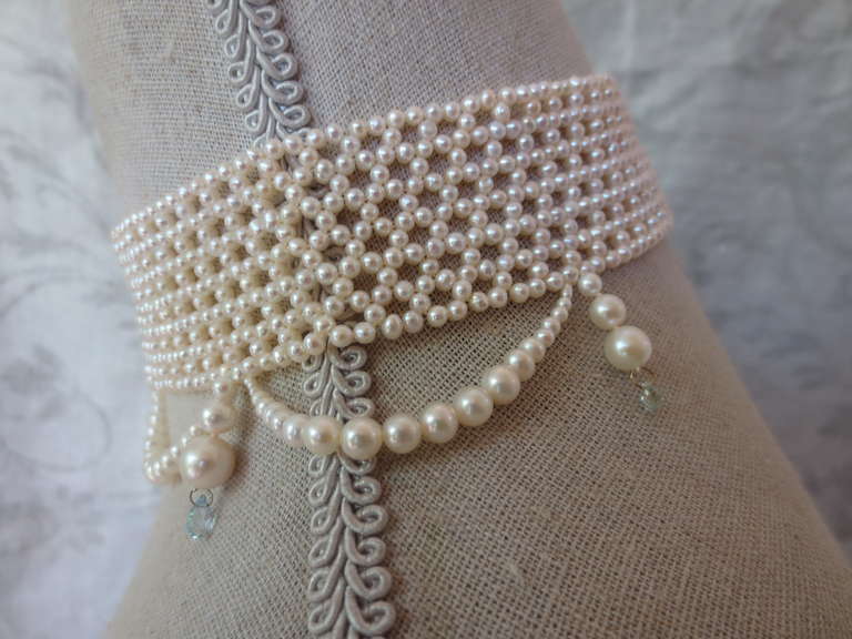 Contemporary Pearl Draped Choker with Aquamarine Accents