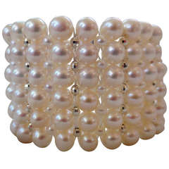 Multi strand Woven Large Pearl Bracelet with secure rhodium plated silver clasp 1