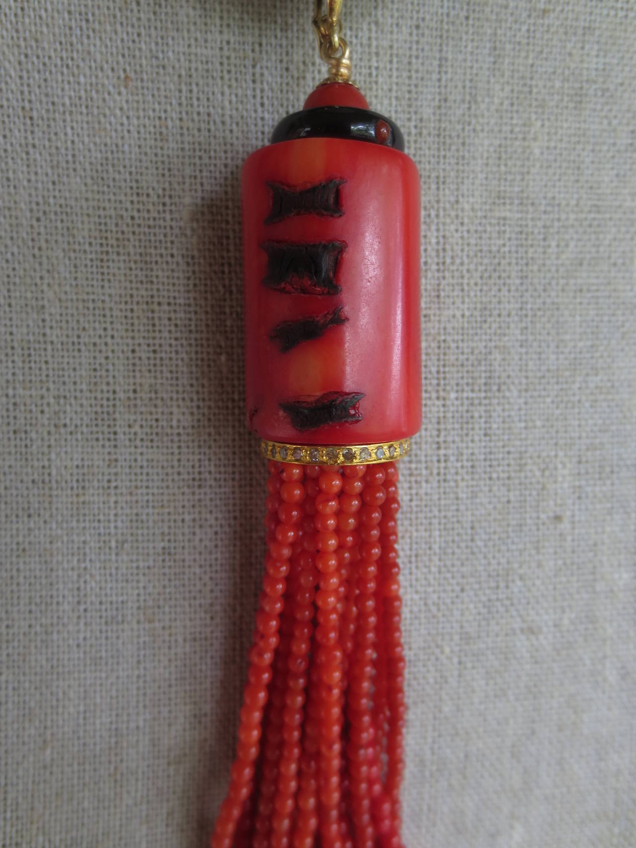 Marina J Coral Tassel Sautoir Necklace In Excellent Condition In Los Angeles, CA