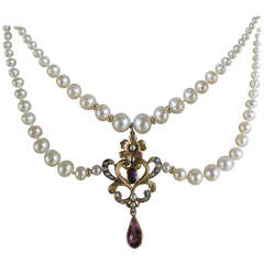 Marina J Pearl Draped Necklace with Amethyst Centerpiece 8