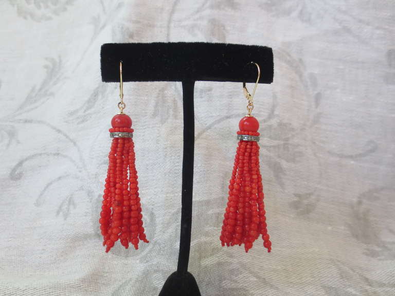 Red Coral Tassel Earrings In Excellent Condition In Los Angeles, CA