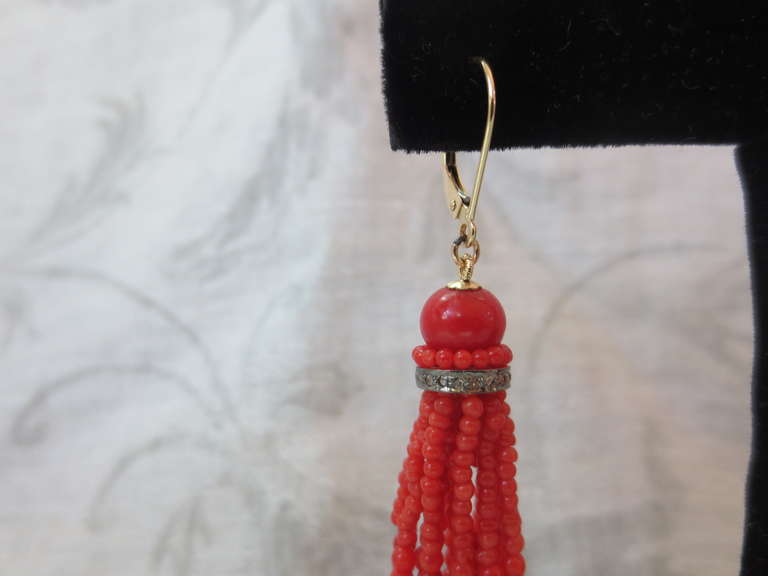 Women's Red Coral Tassel Earrings