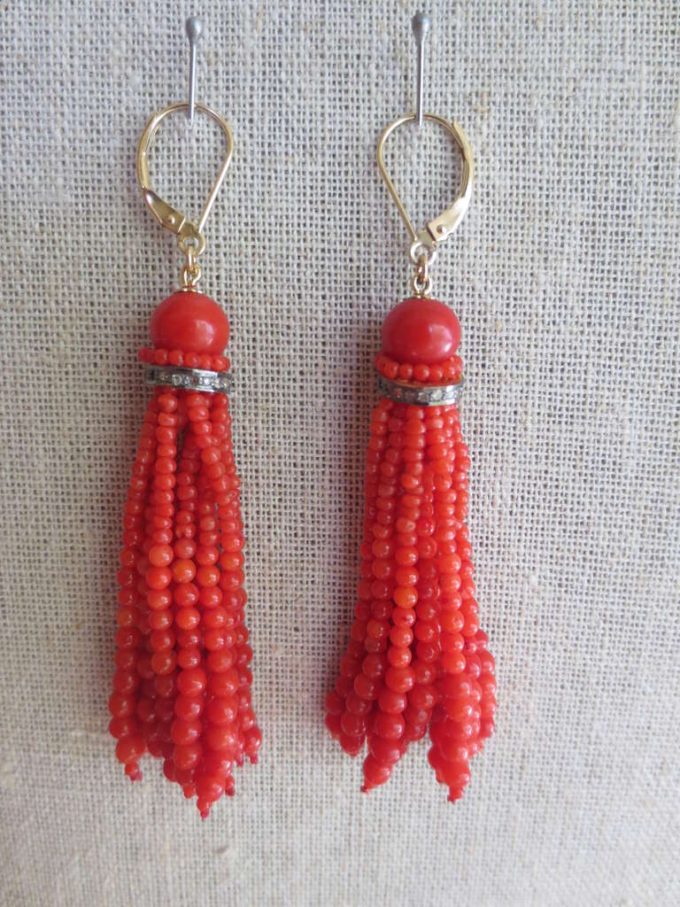 Contemporary Red Coral Tassel Earrings