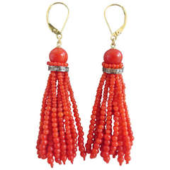 Red Coral Tassel Earrings