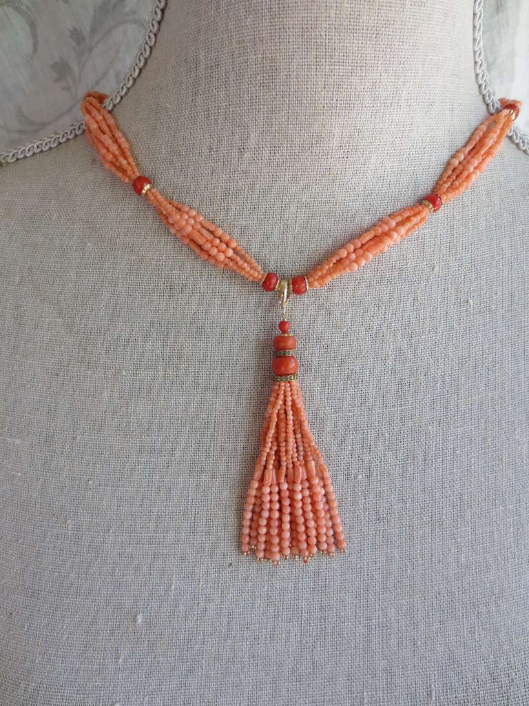 Coral Sautior with Tassel In Excellent Condition In Los Angeles, CA