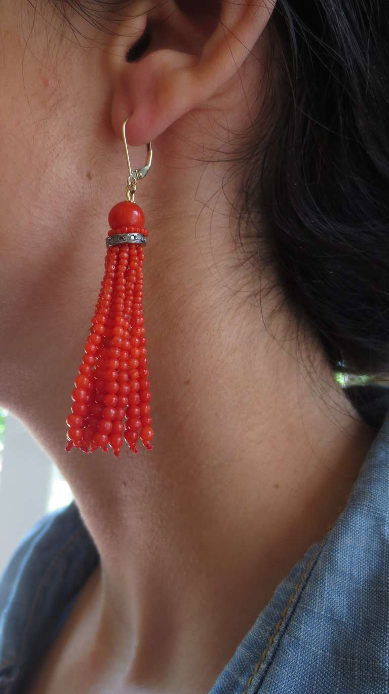 Red Coral Tassel Earrings 1