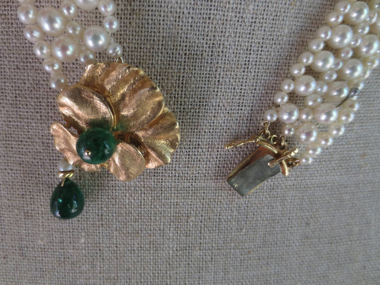 Marina J. Unique Woven Pearl Necklace with Emeralds & 14K Yellow Gold Clasp 2