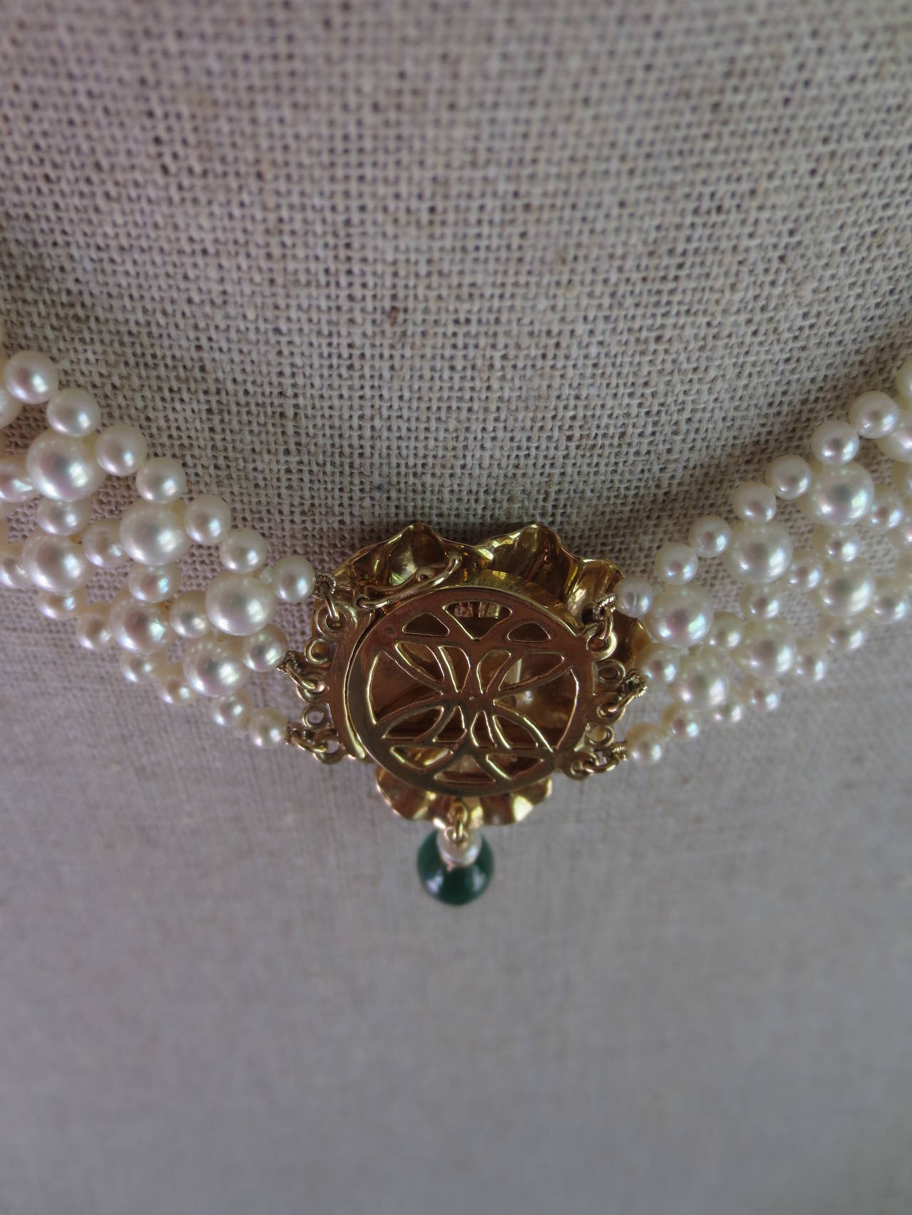 Marina J. Unique Woven Pearl Necklace with Emeralds and 14K Yellow Gold ...