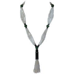 Pearl Onyx Bakelite Sautoir Necklace