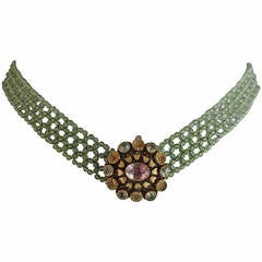 Woven faceted Peridot beaded Necklace. With gold clasp