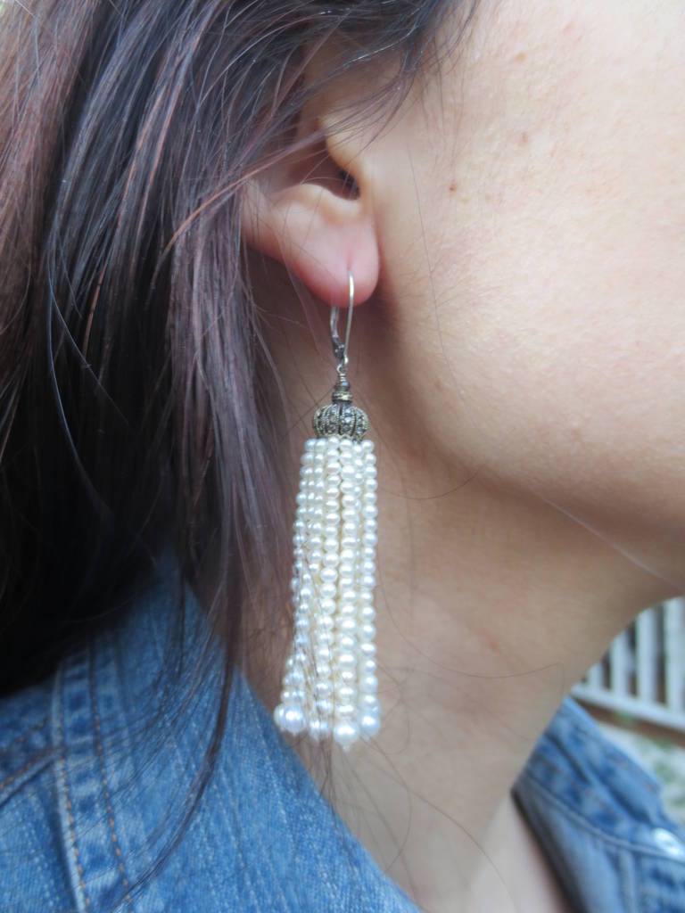 Contemporary Pearl Tassel Earrings