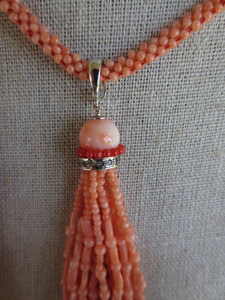 Contemporary Coral Sautoir and Tassel Earring Set