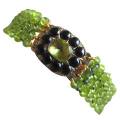 Woven Faceted Peridot Bracelet with Peridot, Onyx and Gold Vintage Clasp 9