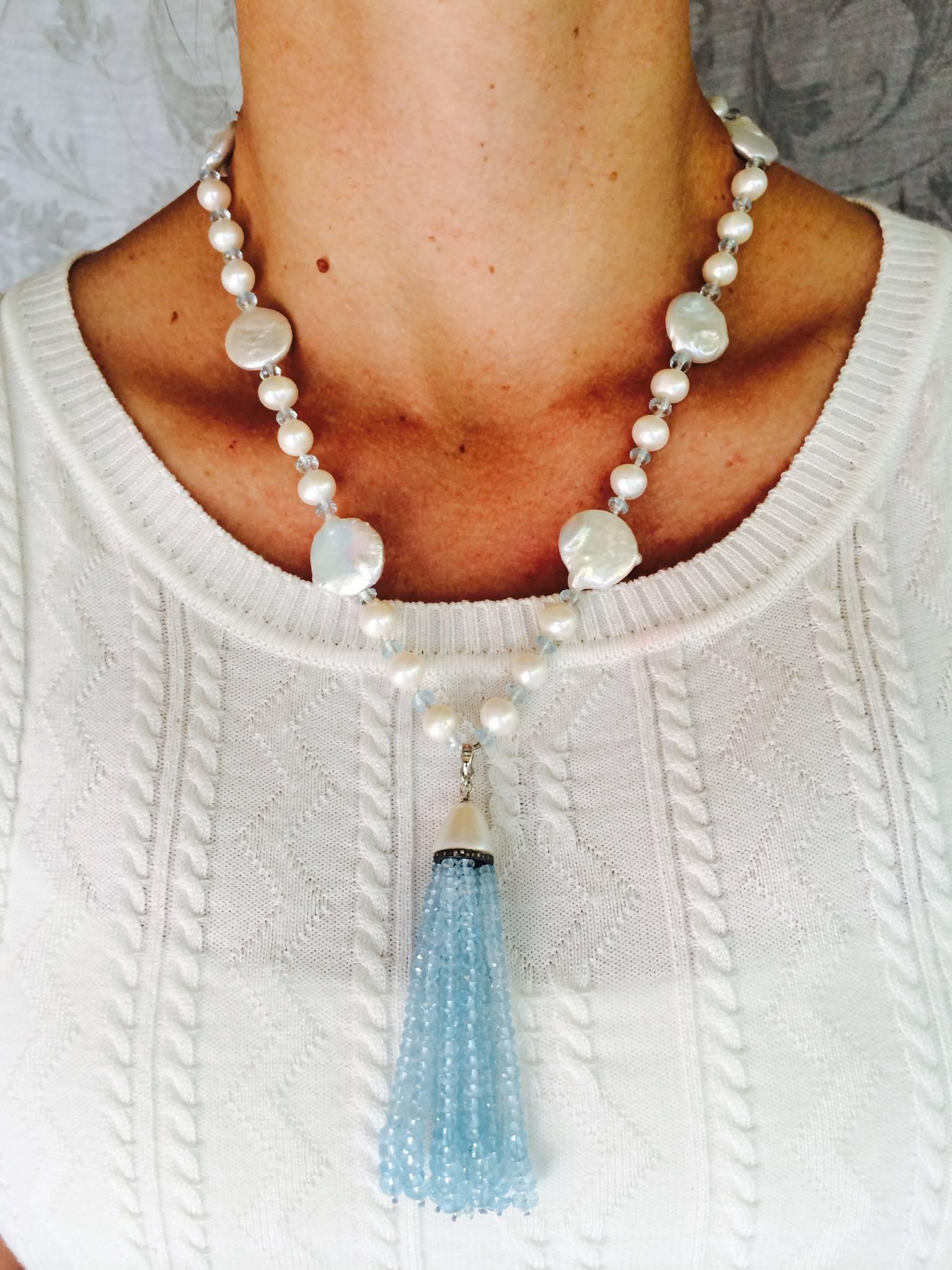 Aquamarine Pearl Gold Necklace and Earrings Set 2