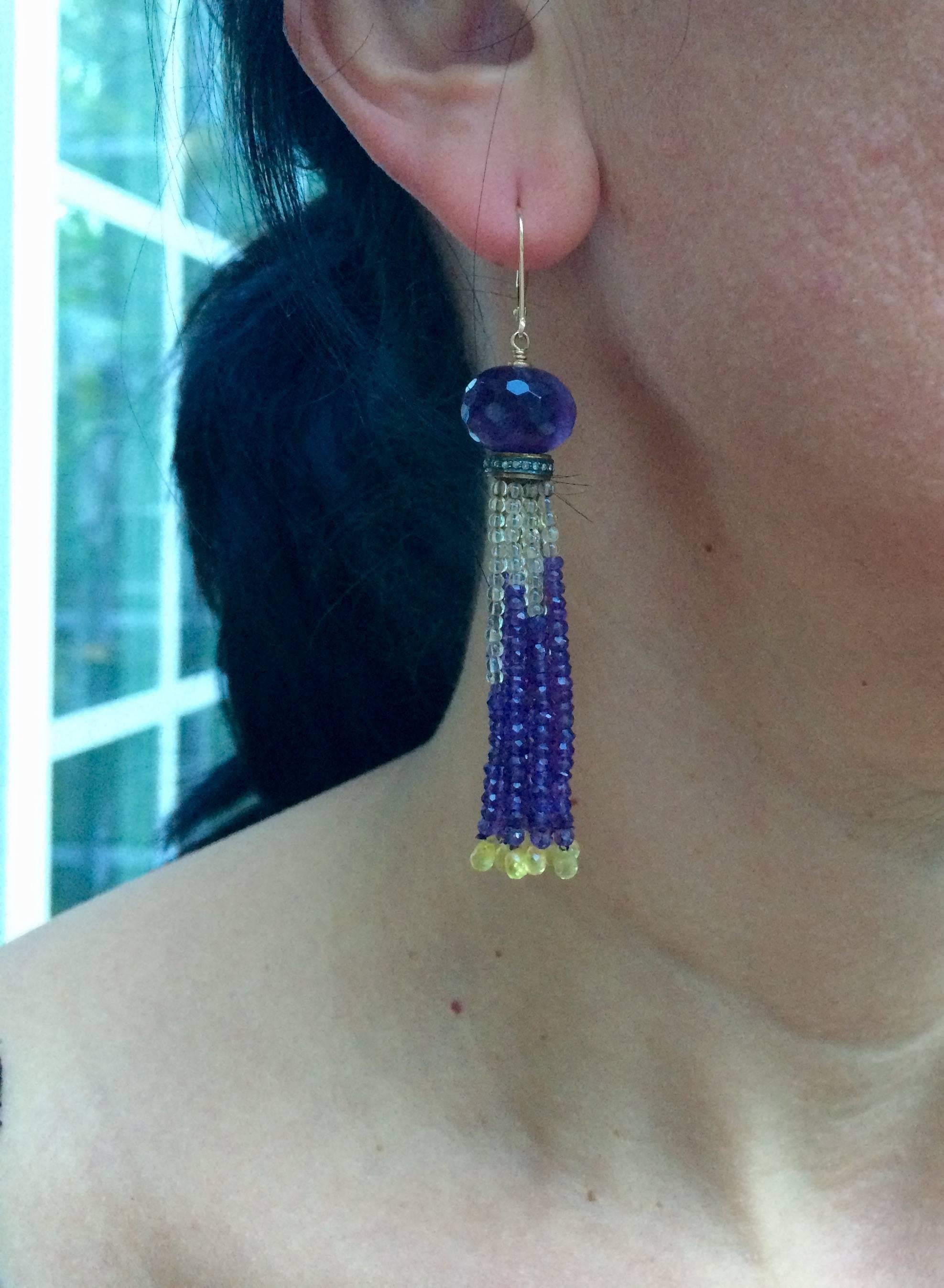 Women's Marina J. Amethyst, Citrine, Silver, Diamond, Gold Tassel Earrings