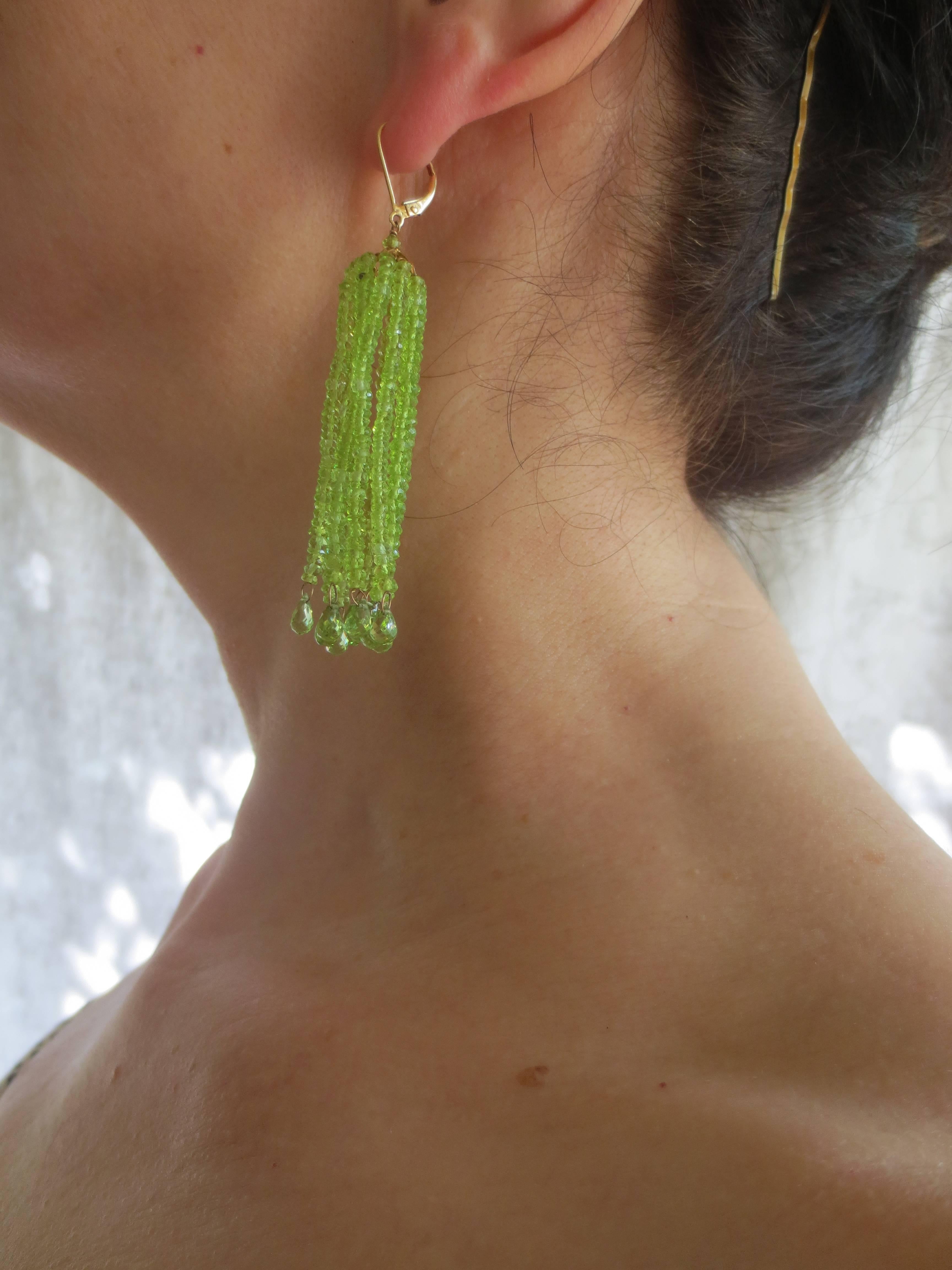 Contemporary Elegant Green Peridot Tassel Earrings