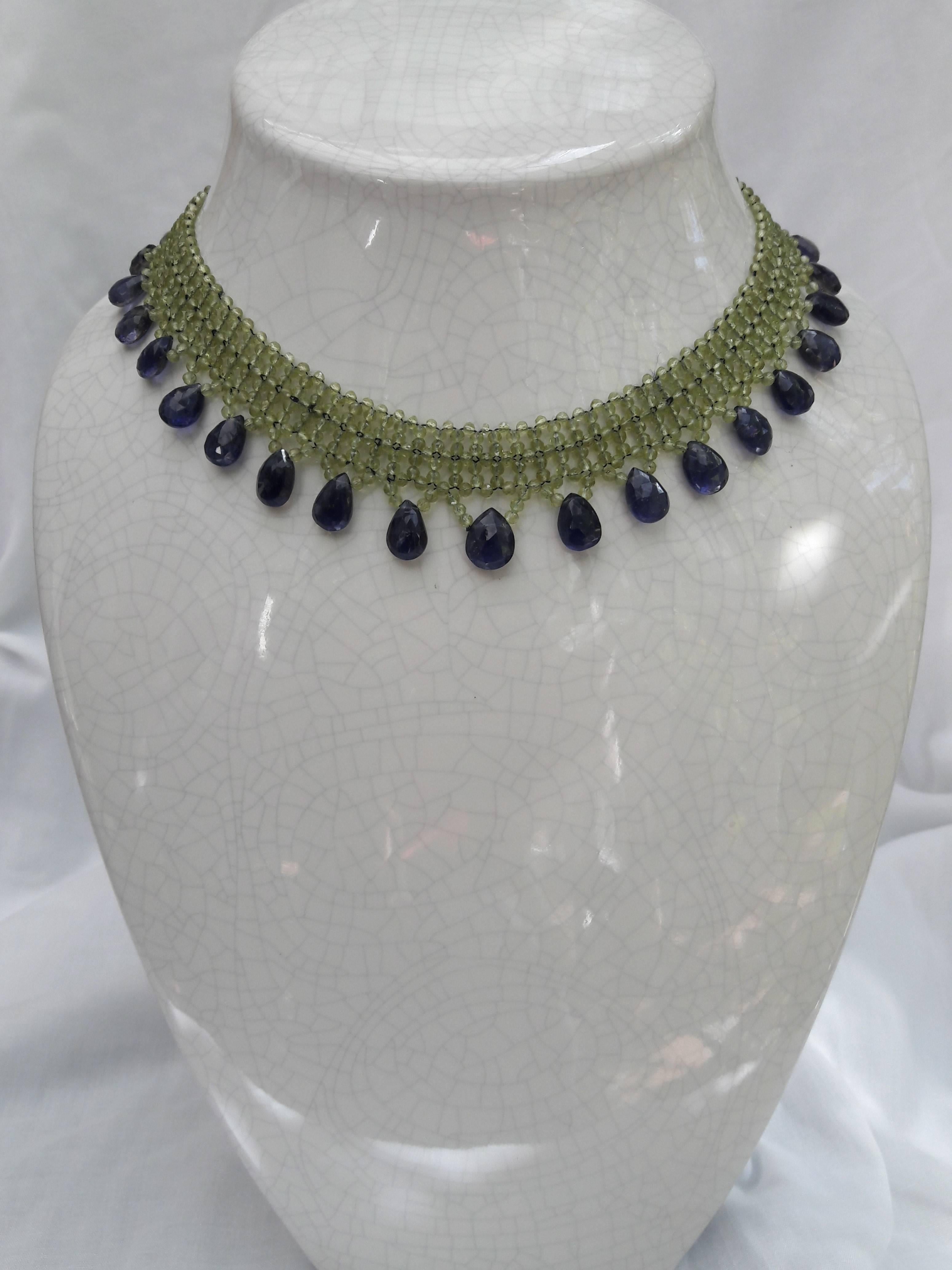 Marina J. Woven Peridot, Iolite, Gold Necklace In New Condition In Los Angeles, CA