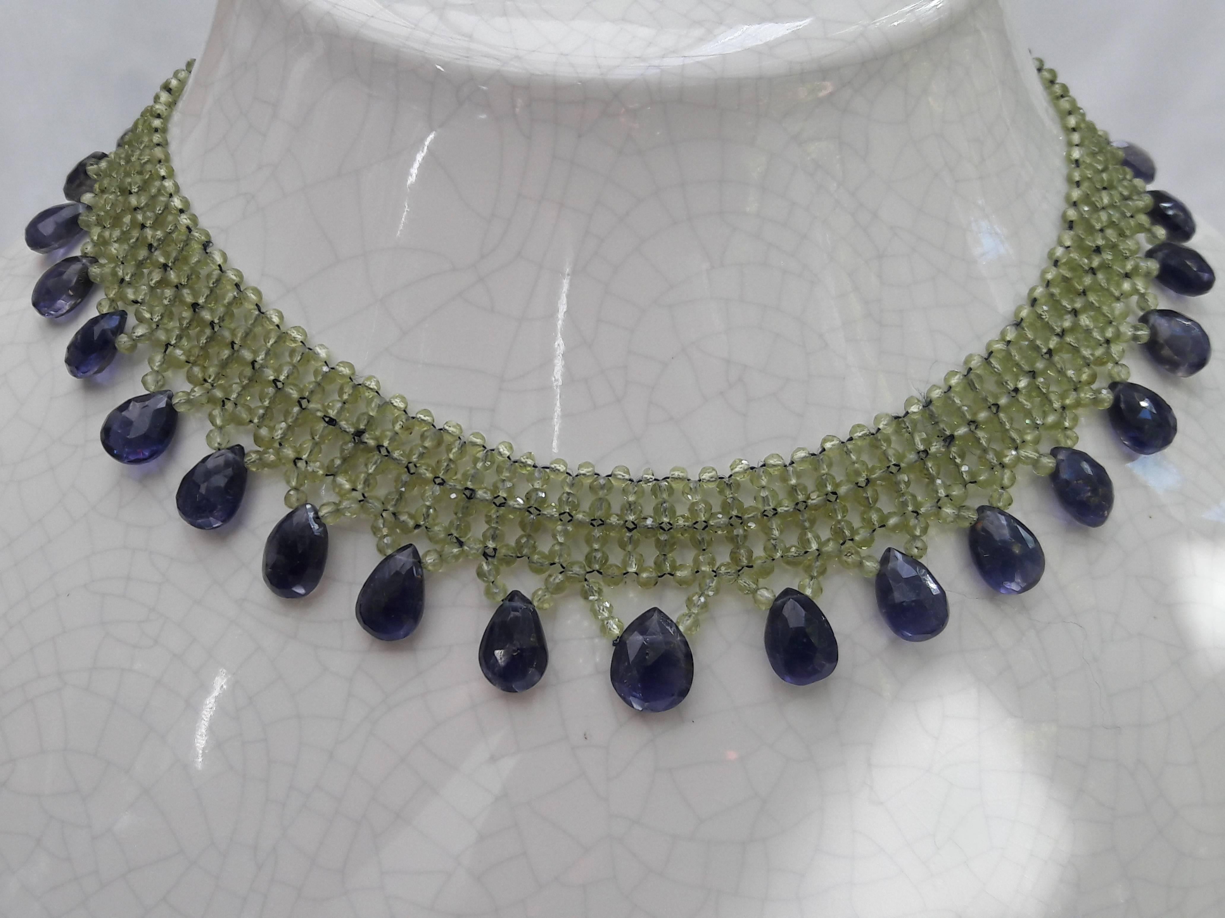 Women's Marina J. Woven Peridot, Iolite, Gold Necklace